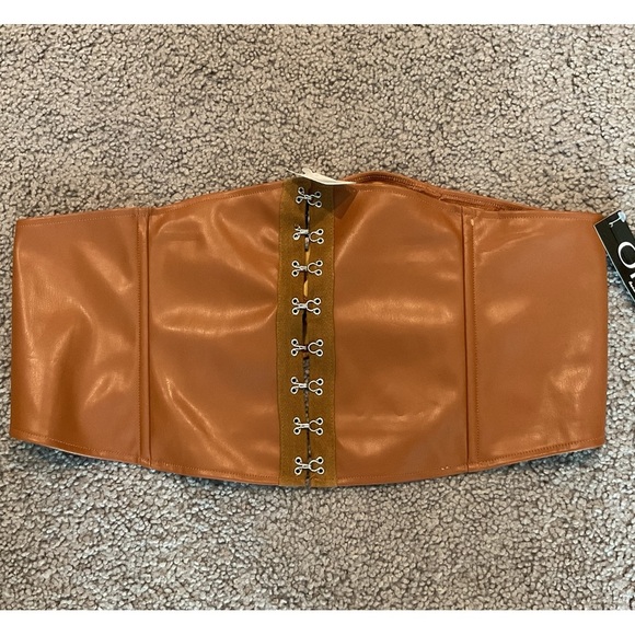OPPA Brown Pleather Stretchy Wide Corset Bustier Eyelet Belt Y2K Gift sz 2X, NWT - Picture 1 of 4